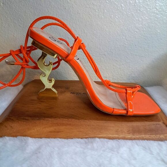 So Me Dolls Kills Flirty Last Little Thing Strappy Gold Flame Heel Sandals 6 - Picture 1 of 10